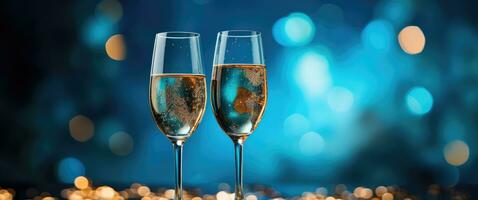 AI generated champagne glasses on a blue background photo