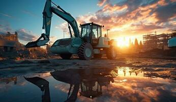 AI generated construction excavators on a construction site photo