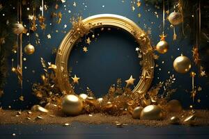 AI generated happy new year background with golden stars and decorations photo