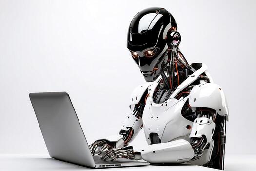 AI generated AI robot hacker with white isolated background photo