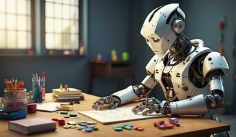 AI generated Robot math problem solving photo