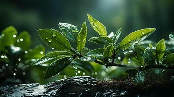 ai generado un planta con agua gotas en eso foto