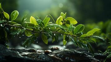 ai generado un planta con agua gotas en eso foto