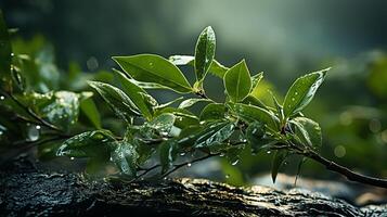 ai generado un planta con agua gotas en eso foto