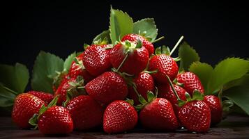 ai generado fresas son mostrado en un cerca arriba foto