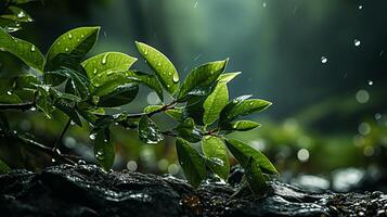 ai generado un planta con agua gotas en eso foto