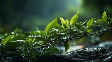 ai generado un planta con agua gotas en eso foto