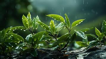 AI generated A plant with water droplets on it photo