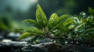 AI generated A plant with water droplets on it photo