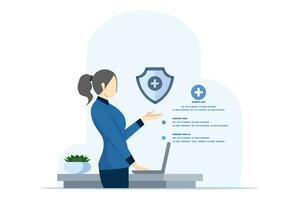 Health insurance concept explained through attractive visuals of co-pay, coverage, and deductible themes, featuring characters interacting with financial elements, flat vector illustration.