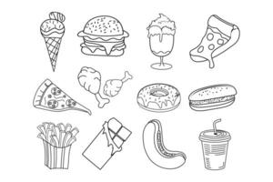 Hand drawn fast food motif set vector