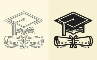 graduación gorra diferente estilo icono colocar. línea, glifo, y lleno contorno versión, describir, y lleno vector signo. símbolo, logo ilustración. vector gráficos