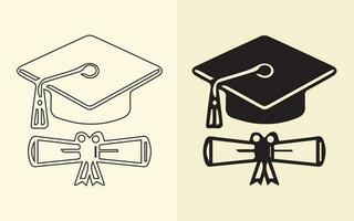 graduación gorra diferente estilo icono colocar. línea, glifo, y lleno contorno versión, describir, y lleno vector signo. símbolo, logo ilustración. vector gráficos