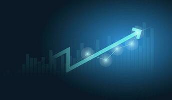 un financiero, negocio y gráfico con Moviente arriba flecha grafico en valores mercado en azul color antecedentes vector