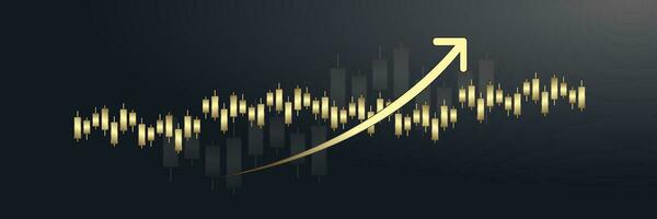 An up trend Luxury bar charts,  Gold Graph chart, with up trend arrow on the top used for Business candle stick graph chart of investment trade vector