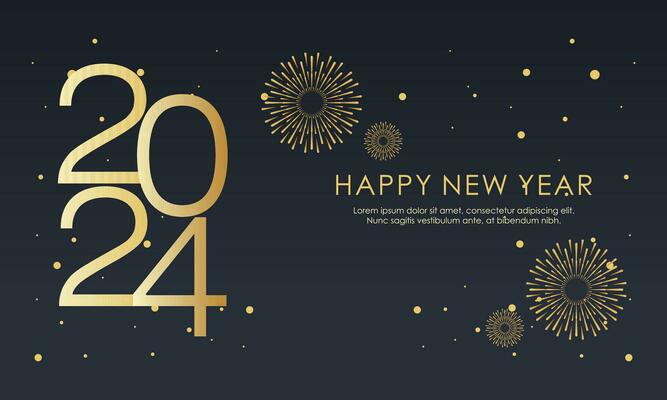Elegant Background of Celebrating Happy New Year 2024 with Fireworks