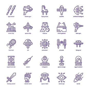 Science Fiction icon pack for your website design, logo, app, and user interface. Science Fiction icon basic line gradient design. Vector graphics illustration and editable stroke.