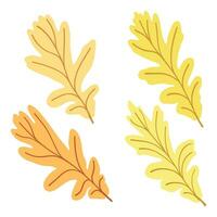 Set of vector silhouettes of colored oak leaves