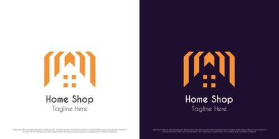 Home shop logo design illustration. Silhouette of a house hotel boarding house store lodging kiosk room building pin chart business finance application app. Modern bold casual creative simple icon. vector