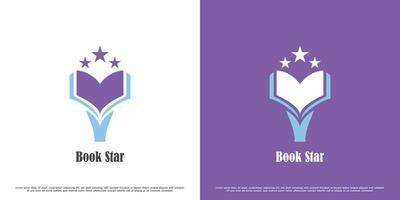 Star book logo design illustration. Silhouette dream book star sky paper knowledge learning student intelligence guidance lesson. Science icon symbol flat simple modern cute fun fancy joy creative. vector