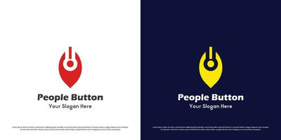 Human button logo design illustration. Silhouette of human shape switch button power on off technology system internet protocol app. Futuristic modern casual abstract creative simple flat icon symbol. vector