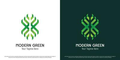 Green abstract logo design illustration. Simple silhouette digital green nature tree leaf dna technology system ecology business. Casual modern futuristic creative gradient simple icon symbol. vector