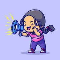 Cute Girl Holding Megaphone Cartoon Vector Icon Illustration. People Technology Icon Concept Isolated Premium Vector. Flat Cartoon Style