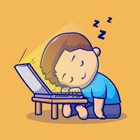 linda chico dormido en ordenador portátil dibujos animados vector icono ilustración. personas tecnología icono concepto aislado prima vector. plano dibujos animados estilo