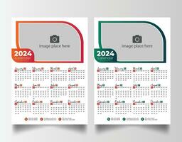 New year 2024 one page wall calendar template vector