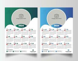 New year 2024 one page wall calendar template vector