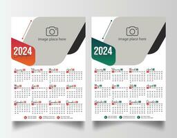 New year 2024 one page wall calendar template vector