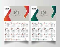 New year 2024 one page wall calendar template vector