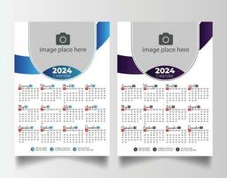 New year 2024 one page wall calendar template vector