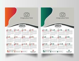 New year 2024 one page wall calendar template vector