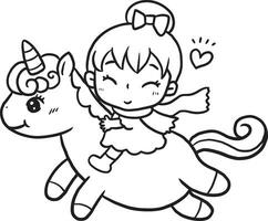 dibujos animados caballo unicornio princesa garabatos kawaii anime colorante paginas linda dibujo caracteres chibi manga vector