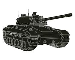 Main battle tank black doodle. Armored fighting vehicle. Special military transport. vector