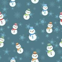 muñecos de nieve y copos de nieve sin costura modelo con Navidad. Perfecto para textil, fondo de pantalla o impresión diseño vector