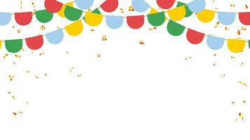 Flag garlands and gold confetti decoretion background for birthday, party, festival and holiday vector