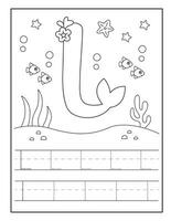 Mermaid Alphabet Coloring Pages for Kindergarten vector