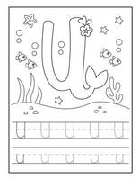 Mermaid Alphabet Coloring Pages for Kindergarten vector