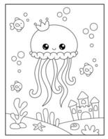 Jellyfish coloring pages for kids vector