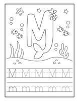 Mermaid Alphabet Coloring Pages for Kindergarten vector