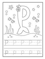 Mermaid Alphabet Coloring Pages for Kindergarten vector