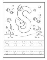 Mermaid Alphabet Coloring Pages for Kindergarten vector