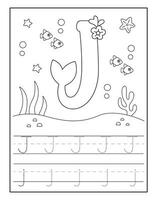 Mermaid Alphabet Coloring Pages for Kindergarten vector