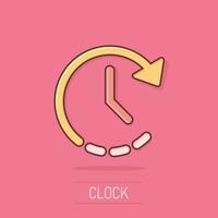 Vector cartoon clock time icon in comic style. Timer sign illustration pictogram. Clock business splash effect concept.