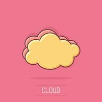 icono de cielo de nubes de dibujos animados vectoriales en estilo cómico. pictograma de ilustración de signo de burbuja de aire. concepto de efecto de salpicadura de negocio en la nube. vector