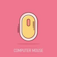 Vector cartoon computer mouse icon in comic style. Computer cursor sign illustration pictogram. Mouse business splash effect concept.