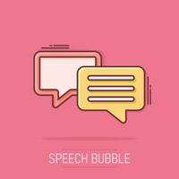Vector cartoon speech bubble icon in comic style. Discussion dialog sign illustration pictogram. Comment cloud business splash effect concept.