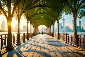 AI generated a cityscape with a park and a walkway photo